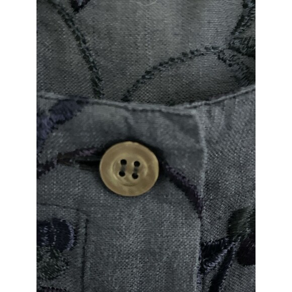 EUC SALVATORE FERRAGAMO Blue Embroidered Floral Puff Sleeve Linen Blouse Sz XS - Picture 6 of 9